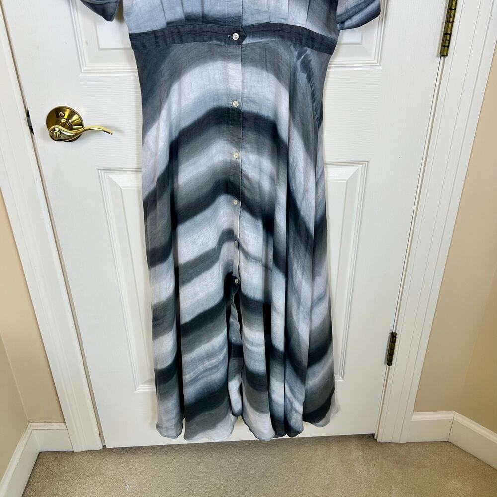 Officine Générale Nadia Linen Button Up Shirt Dress Grey Asymmetric Stripe MED - Picture 7 of 10